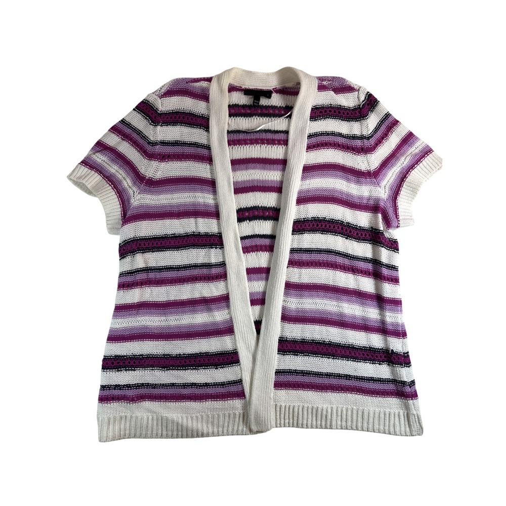 Lane Bryant Purple Striped Short Sleeve Open Front Cardigan Sweater Plus 18/20